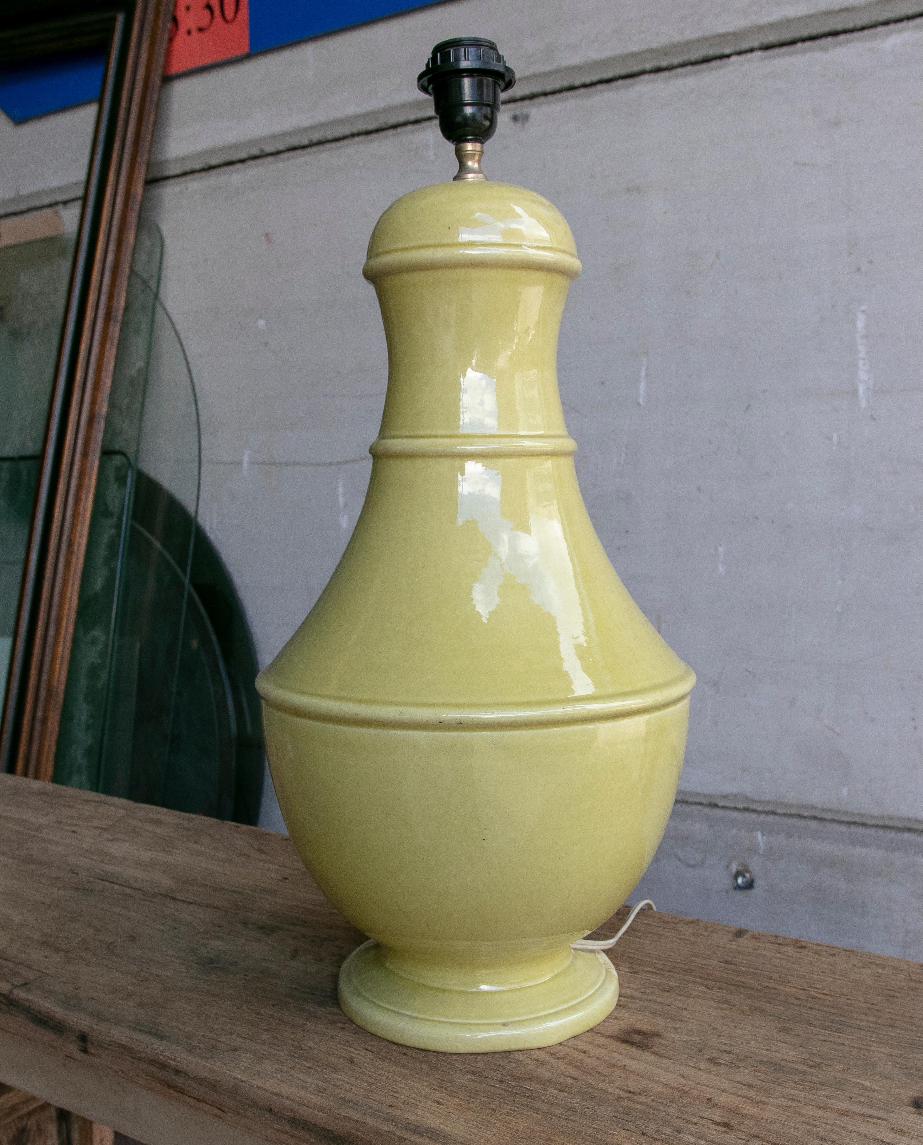 Spanish 1980s Ceramic Table Lamp in Green Olive Colour