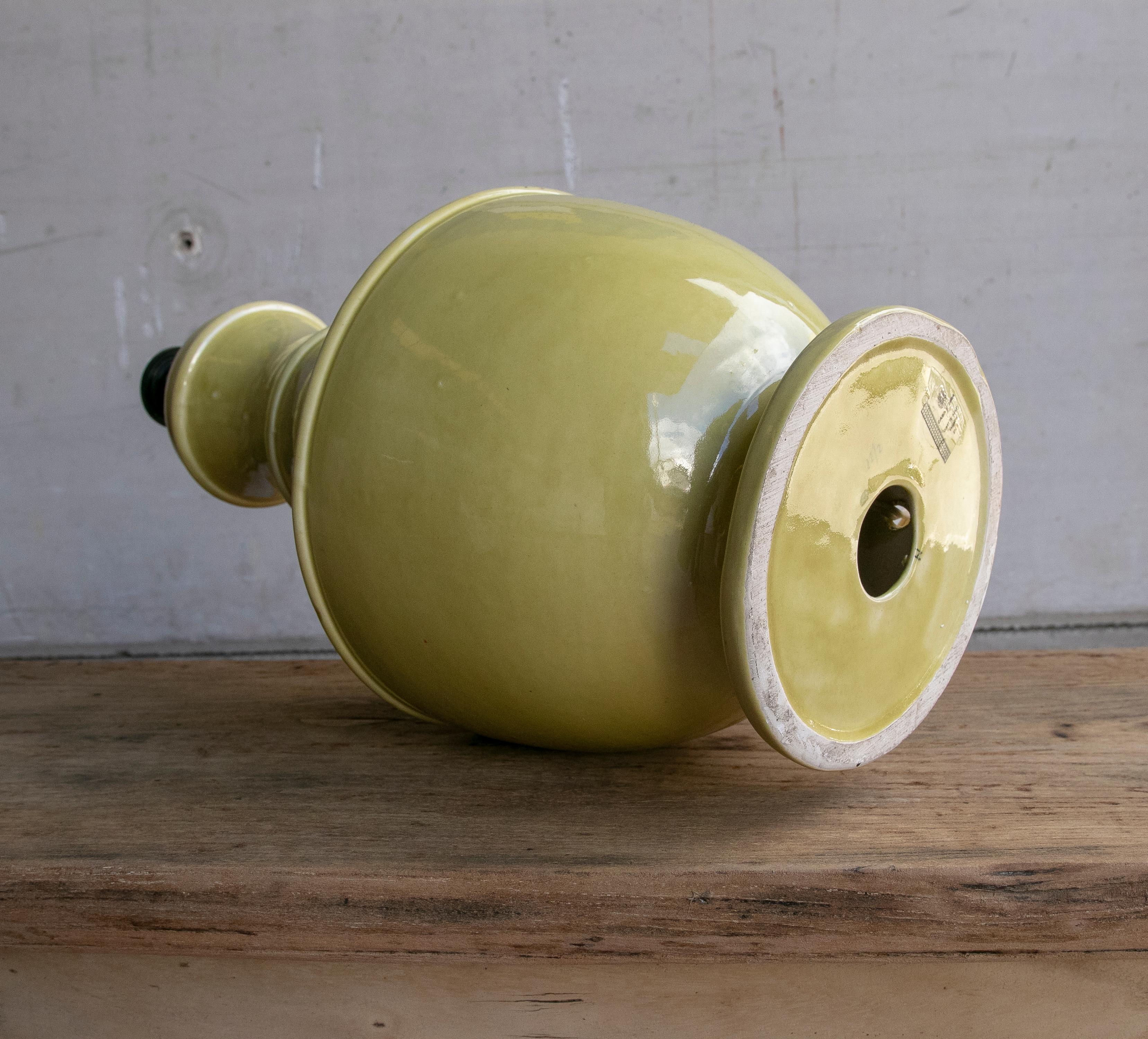 1980s Ceramic Table Lamp in Green Olive Colour 3