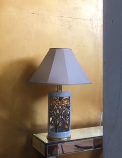 1980s ceramic Table Lamp with metalic Floral Reliefs Mid-Century Modern Italy