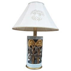 1980s ceramic Table Lamp with metalic Floral Reliefs Mid-Century Modern Italy