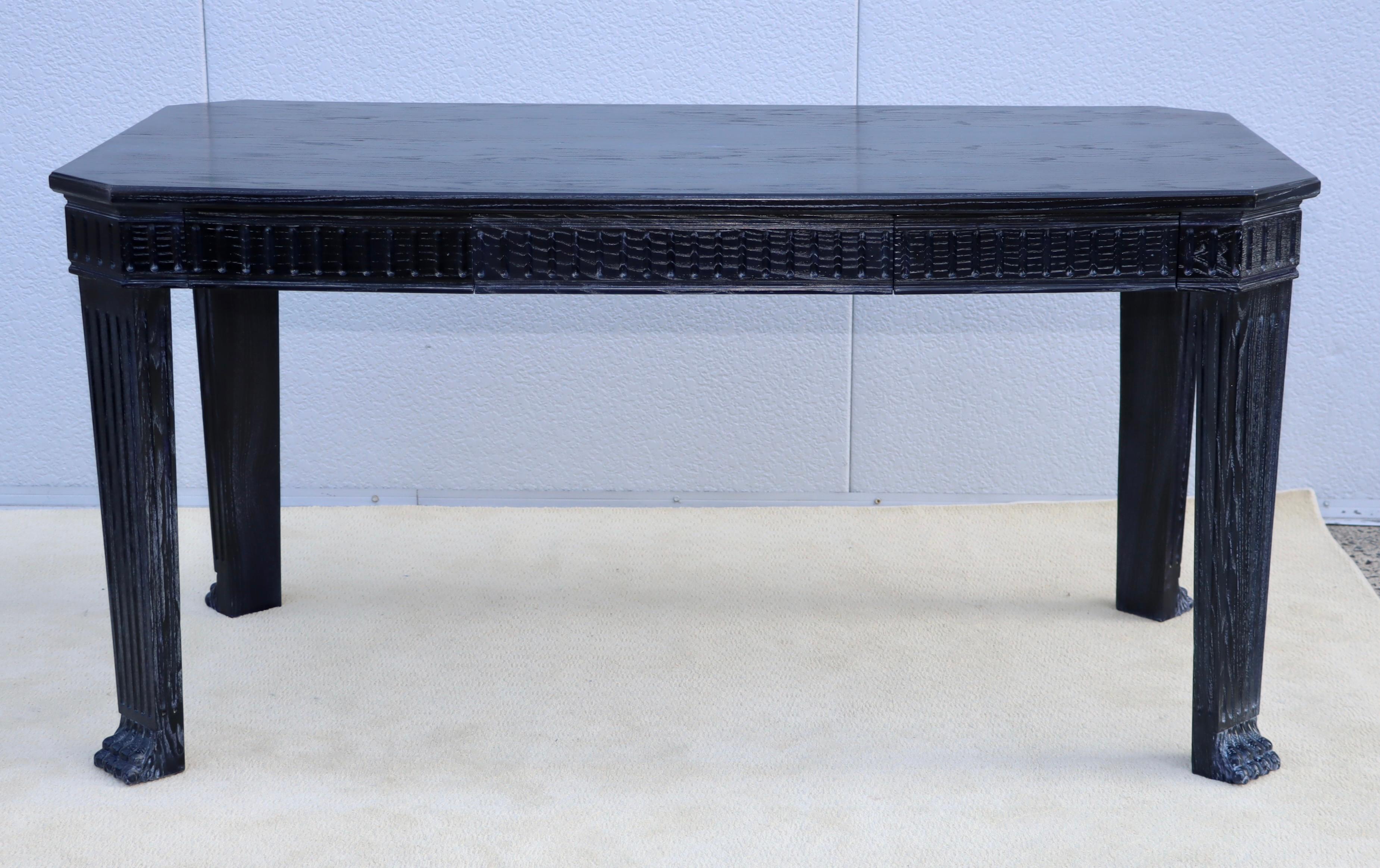 1980's Cerused Oak Three Drawer Desk For Sale 5