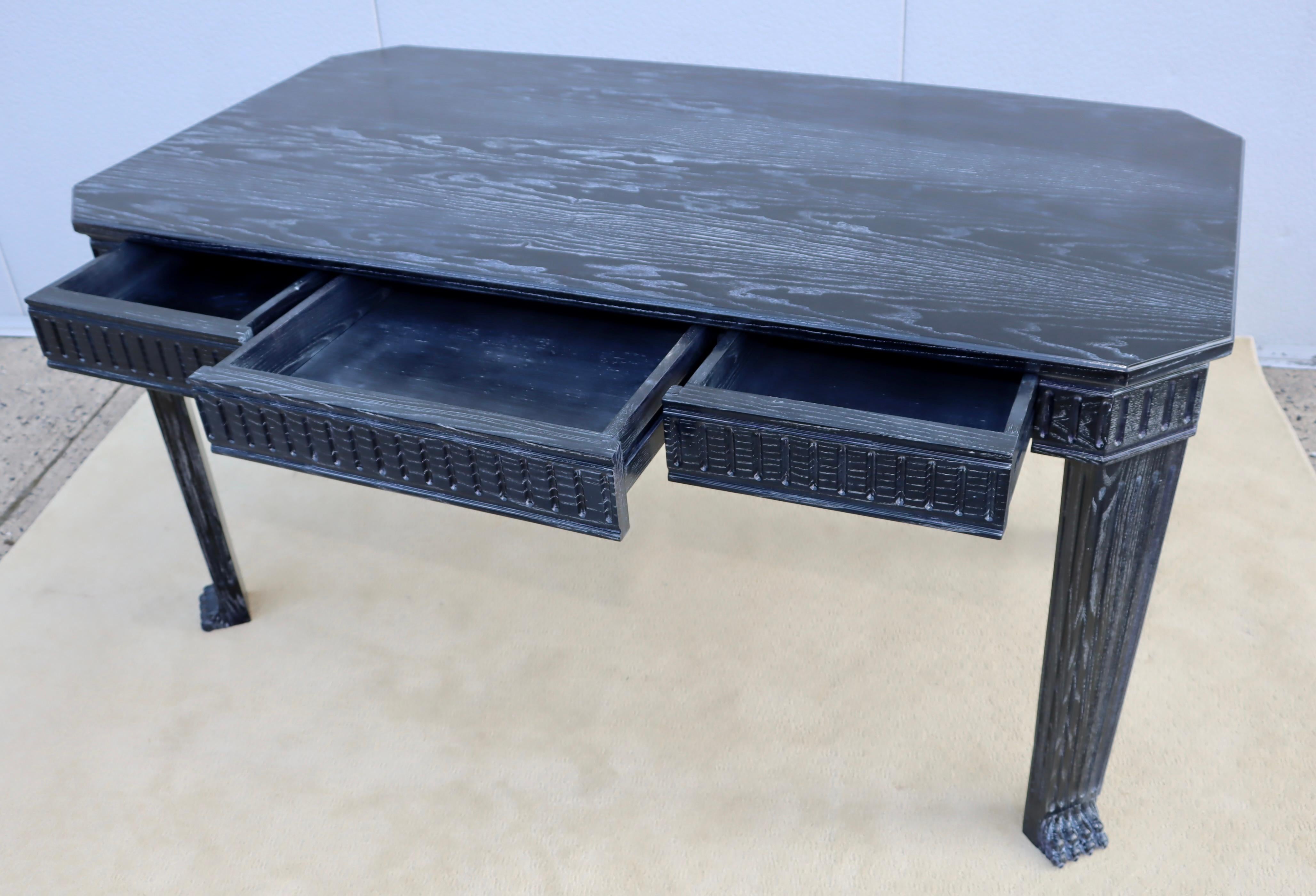 Late 20th Century 1980's Cerused Oak Three Drawer Desk For Sale