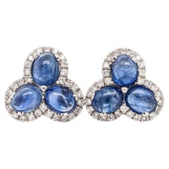 1980s Ceylon Sapphire Estate Earrings w Earth Mined Diamonds in 18K White Gold