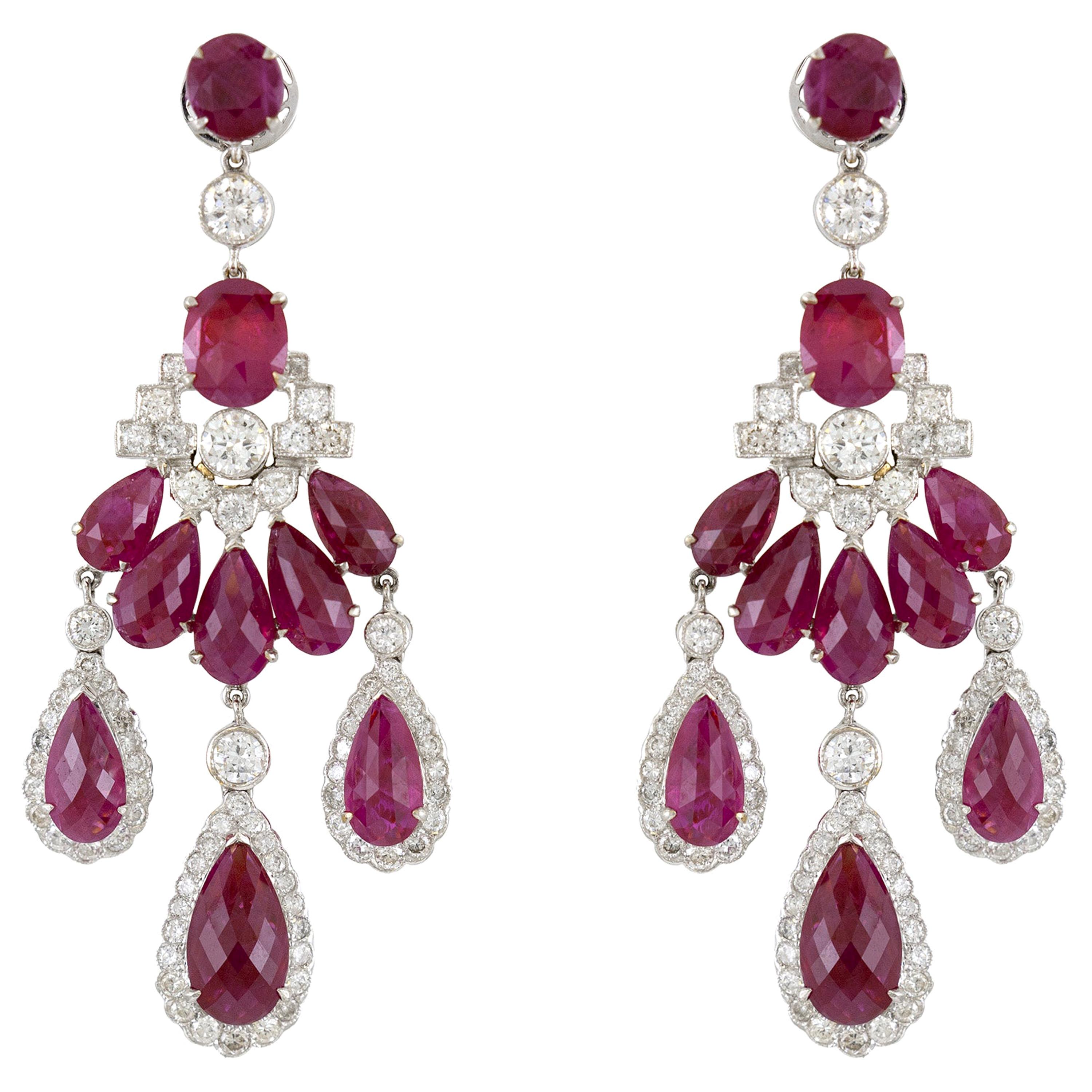 1980s Chandelier 18 Karat White Ruby and Diamond Earring