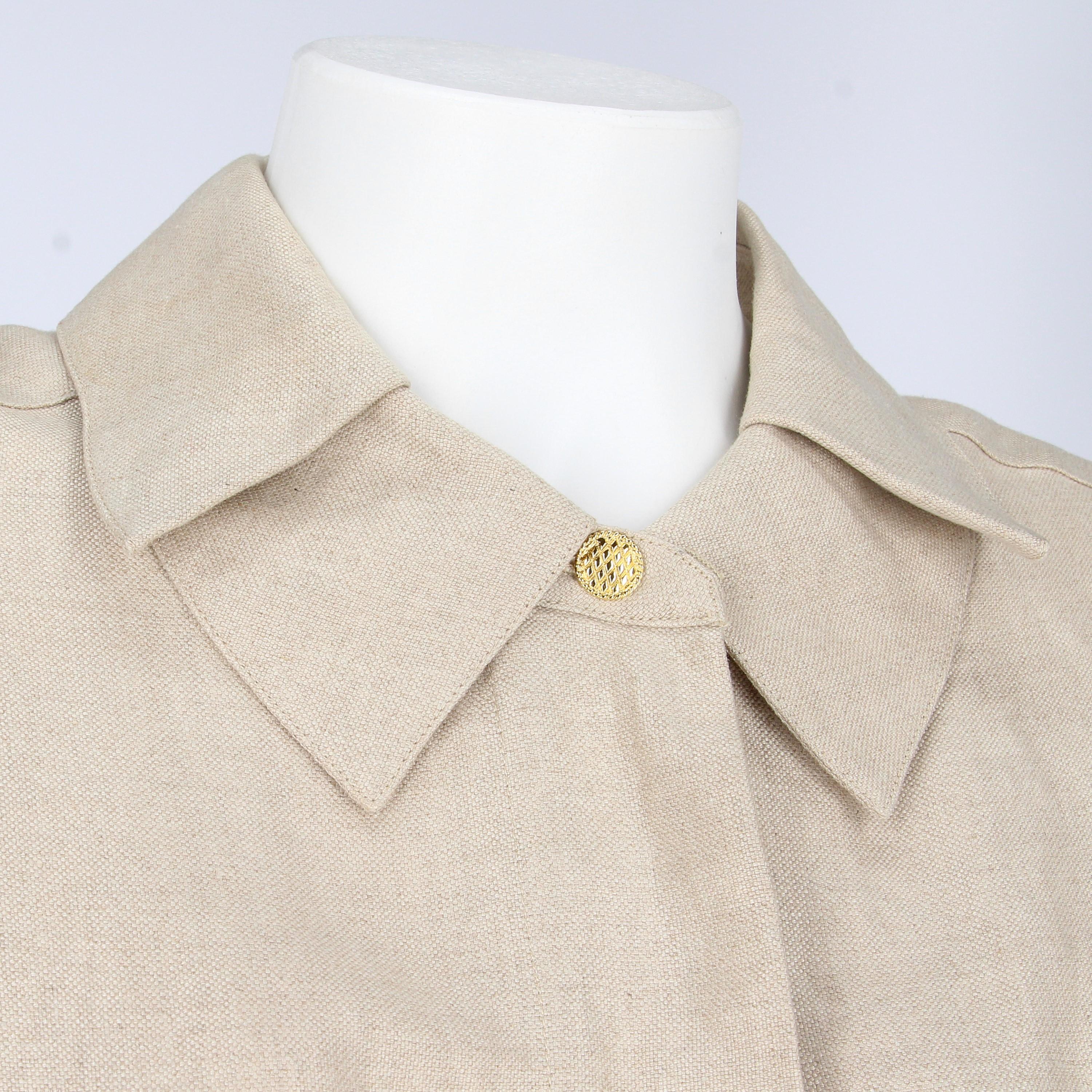 1980s Chanel Beige Linen Belted Jacket In Excellent Condition In Lugo (RA), IT