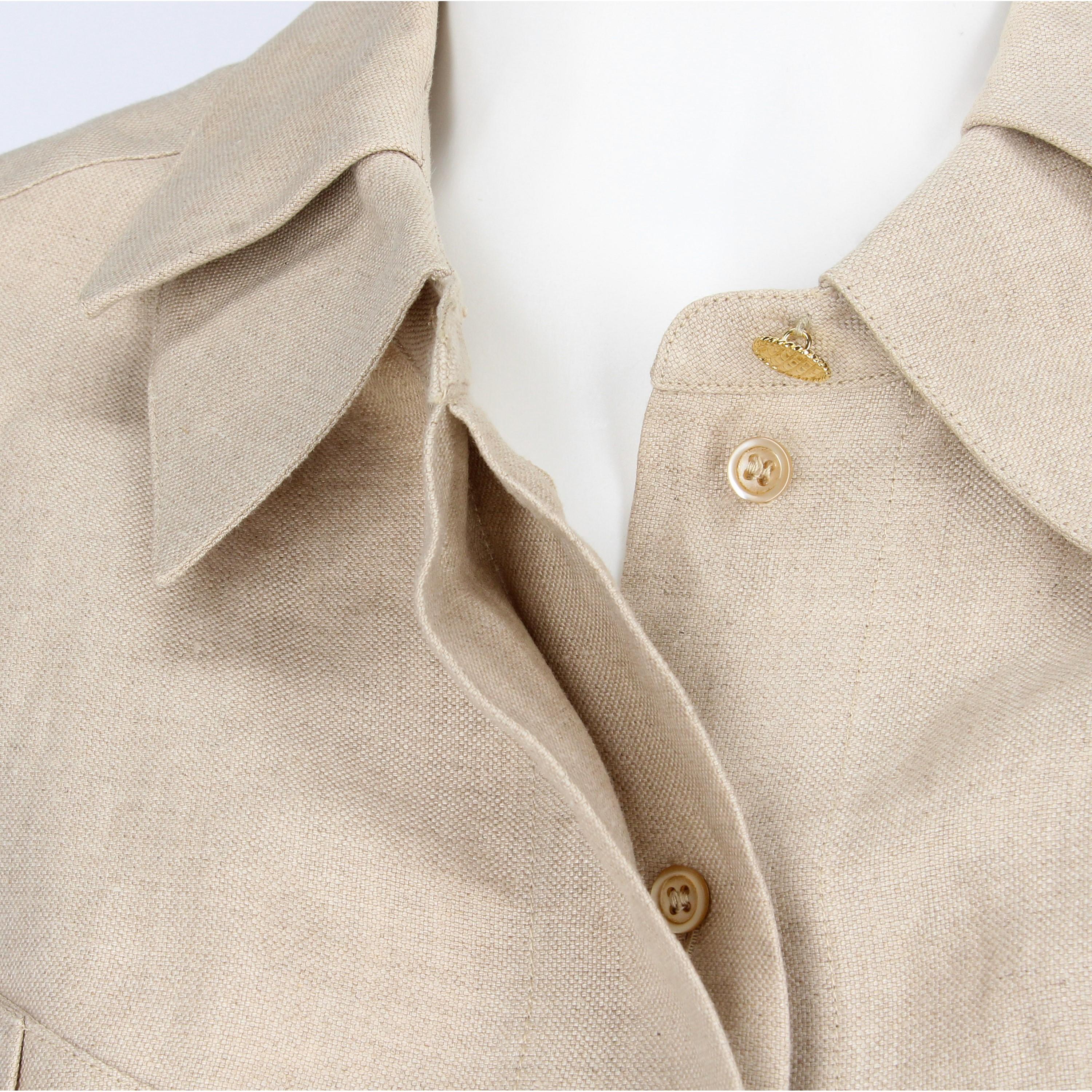 Women's 1980s Chanel Beige Linen Belted Jacket