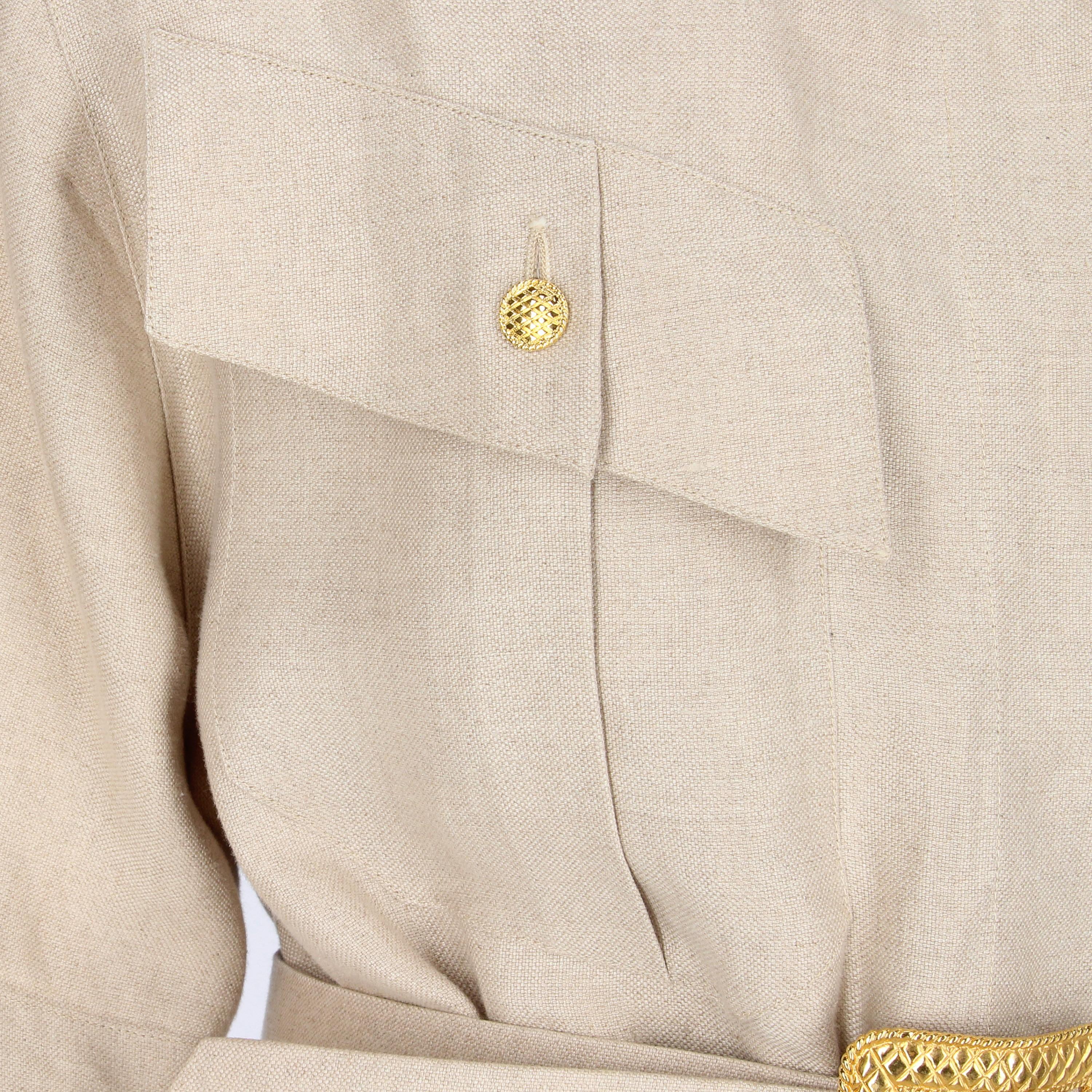 1980s Chanel Beige Linen Belted Jacket 1