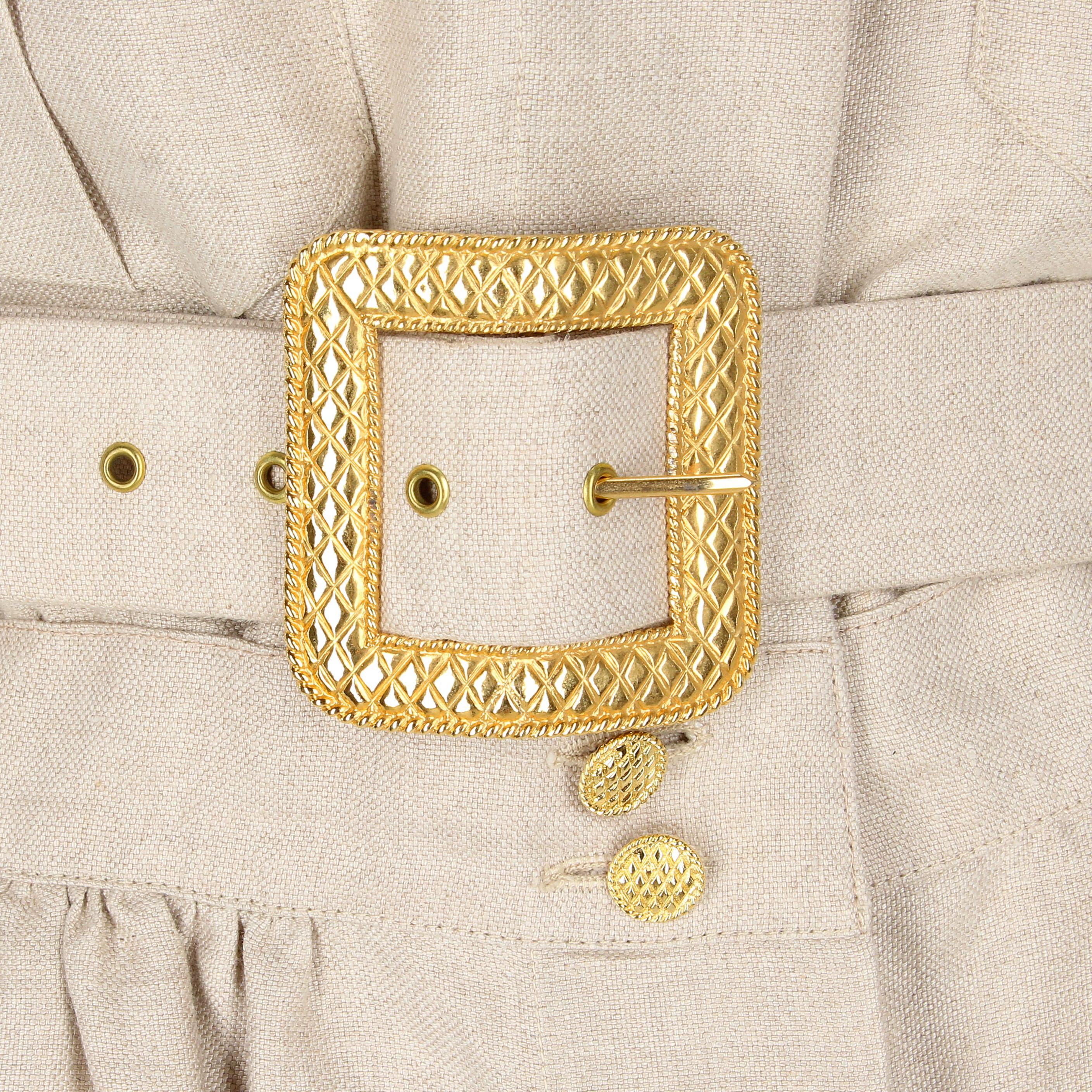 1980s Chanel Beige Linen Belted Jacket 2