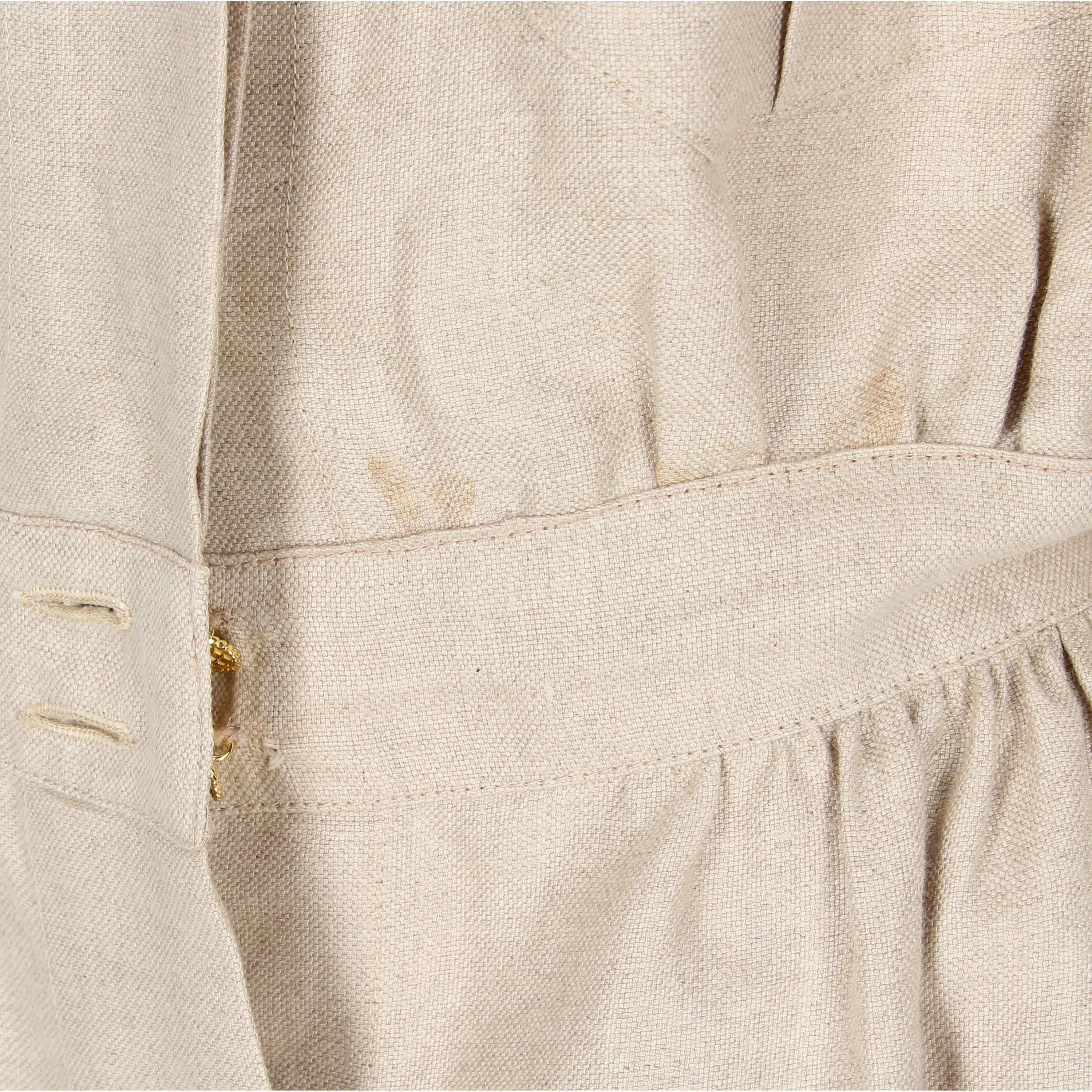 1980s Chanel Beige Linen Belted Jacket 3