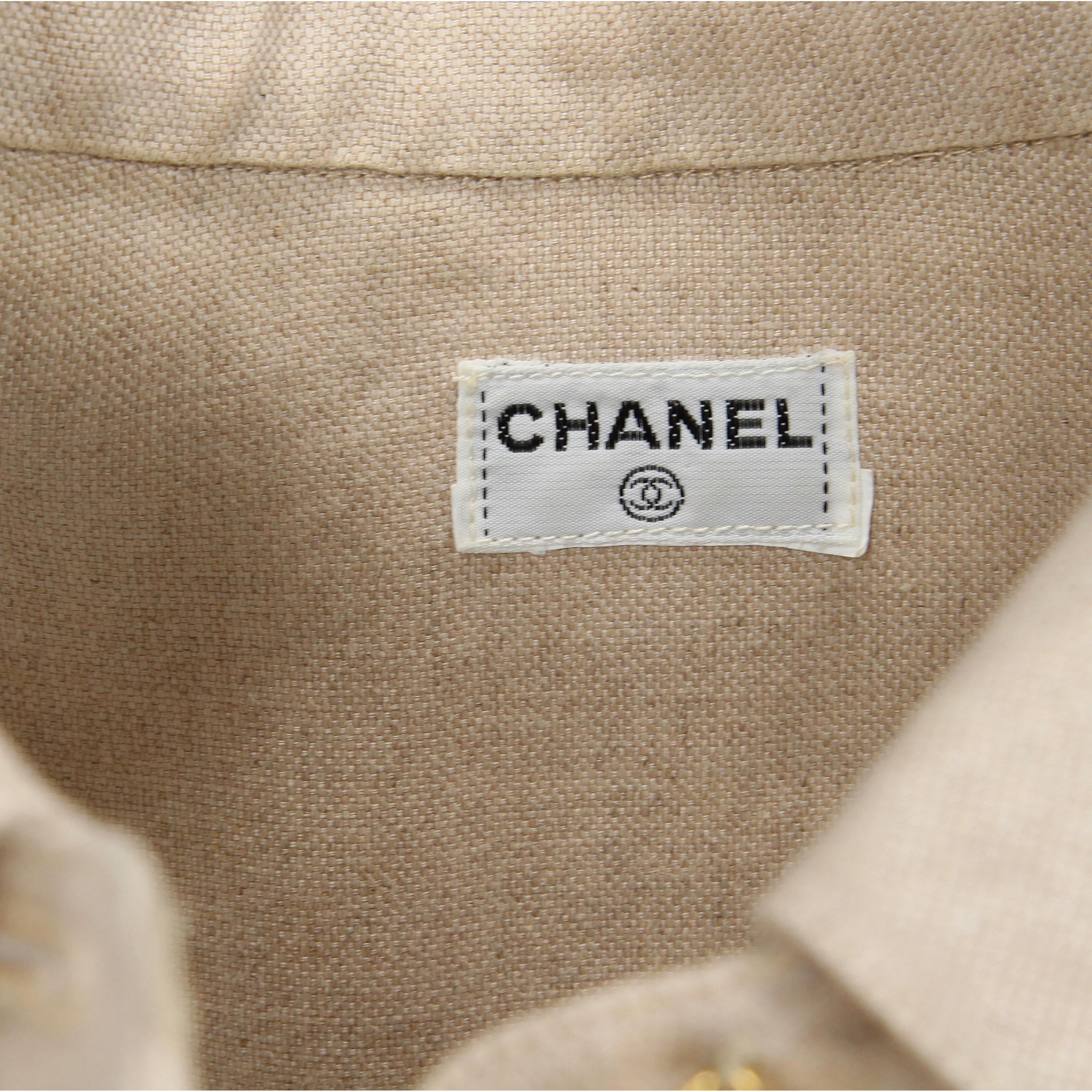 1980s Chanel Beige Linen Belted Jacket 4