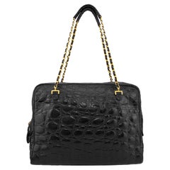 1980s Chanel Black Alligator Shoulder Bag US SHIPPING ONLY