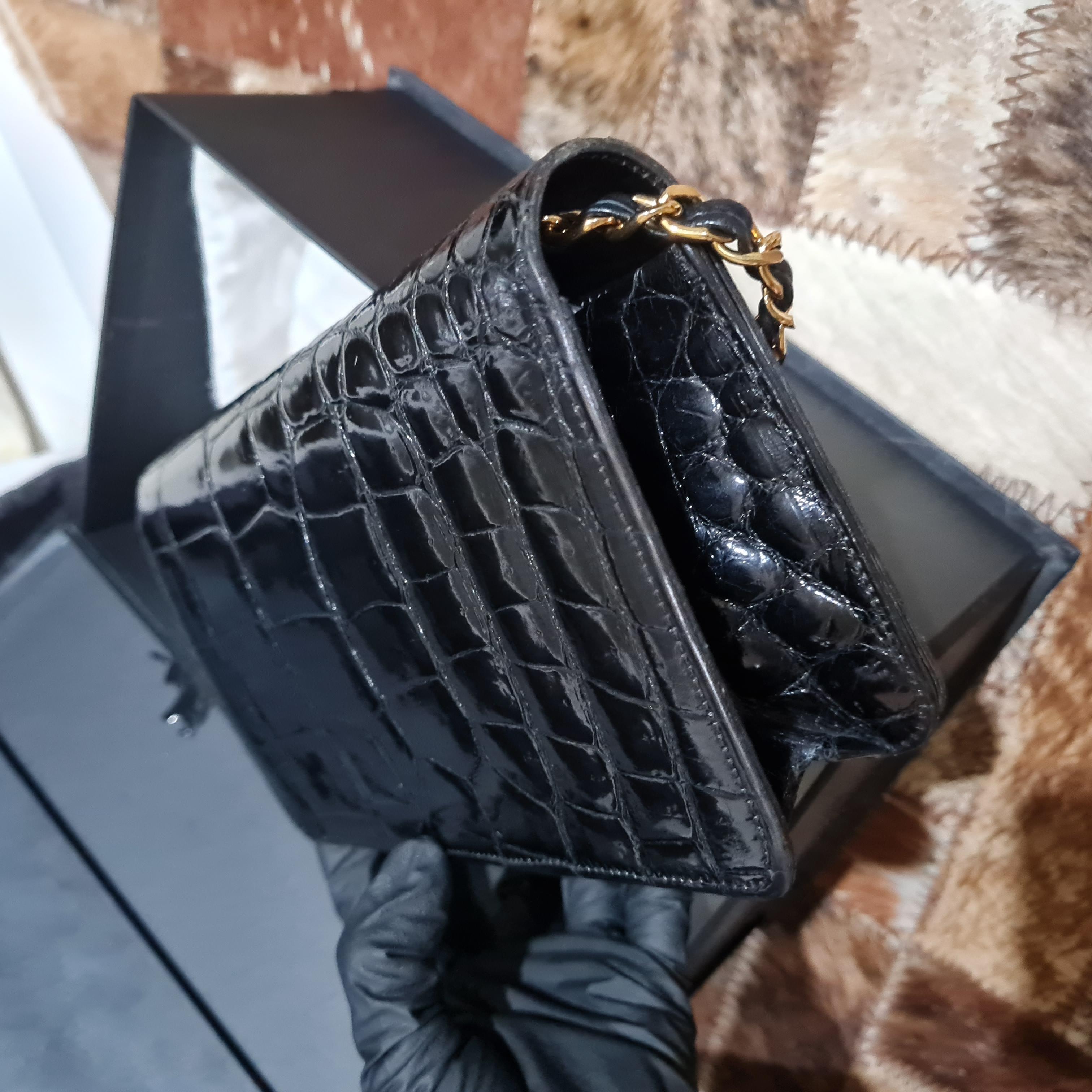 1980s Chanel Black Alligator Wallet on Chain 6