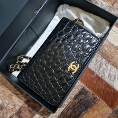 1980s Chanel Black Alligator Wallet on Chain