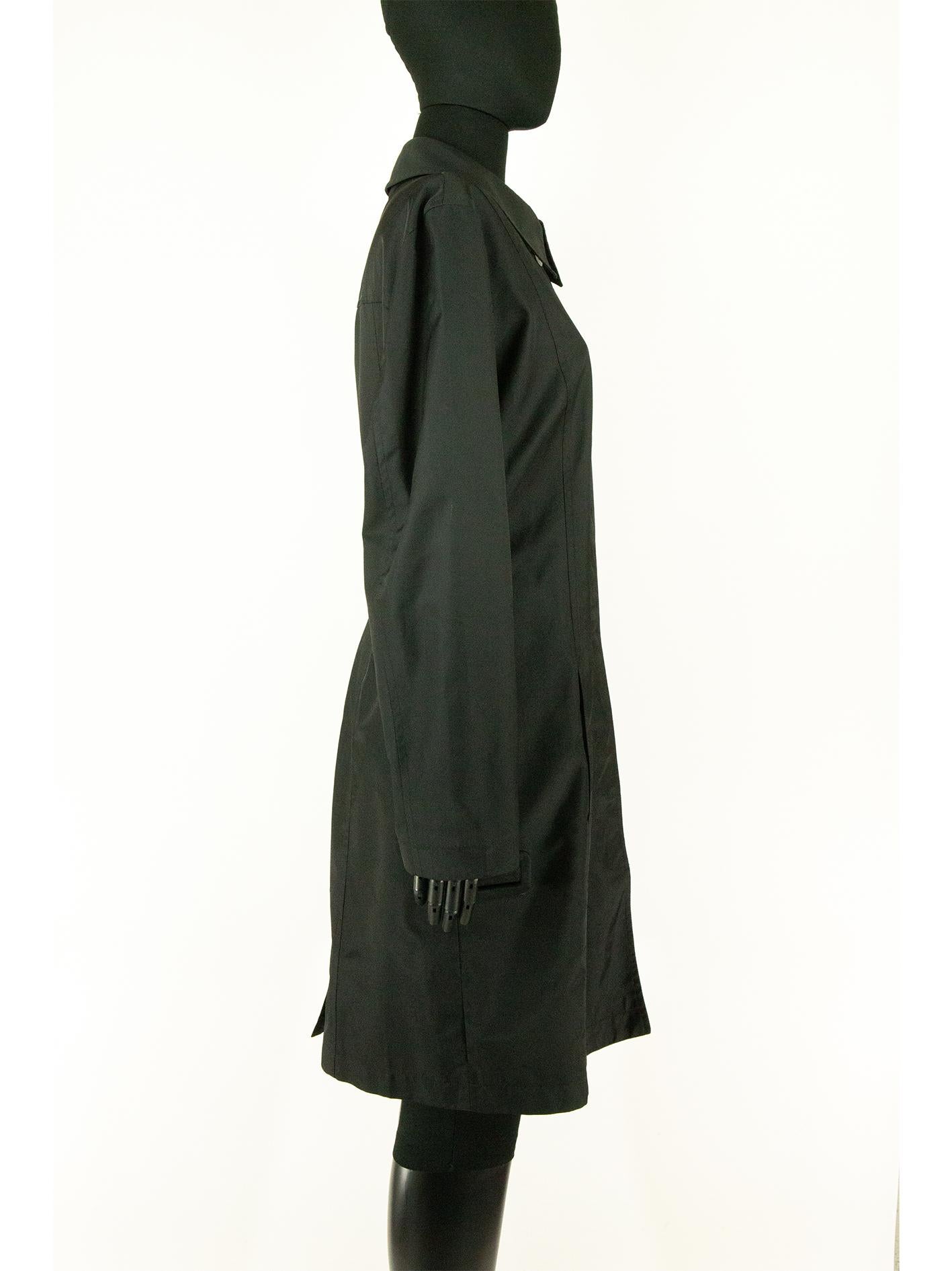 1980s Chanel Black Belted Trench Coat For Sale 1