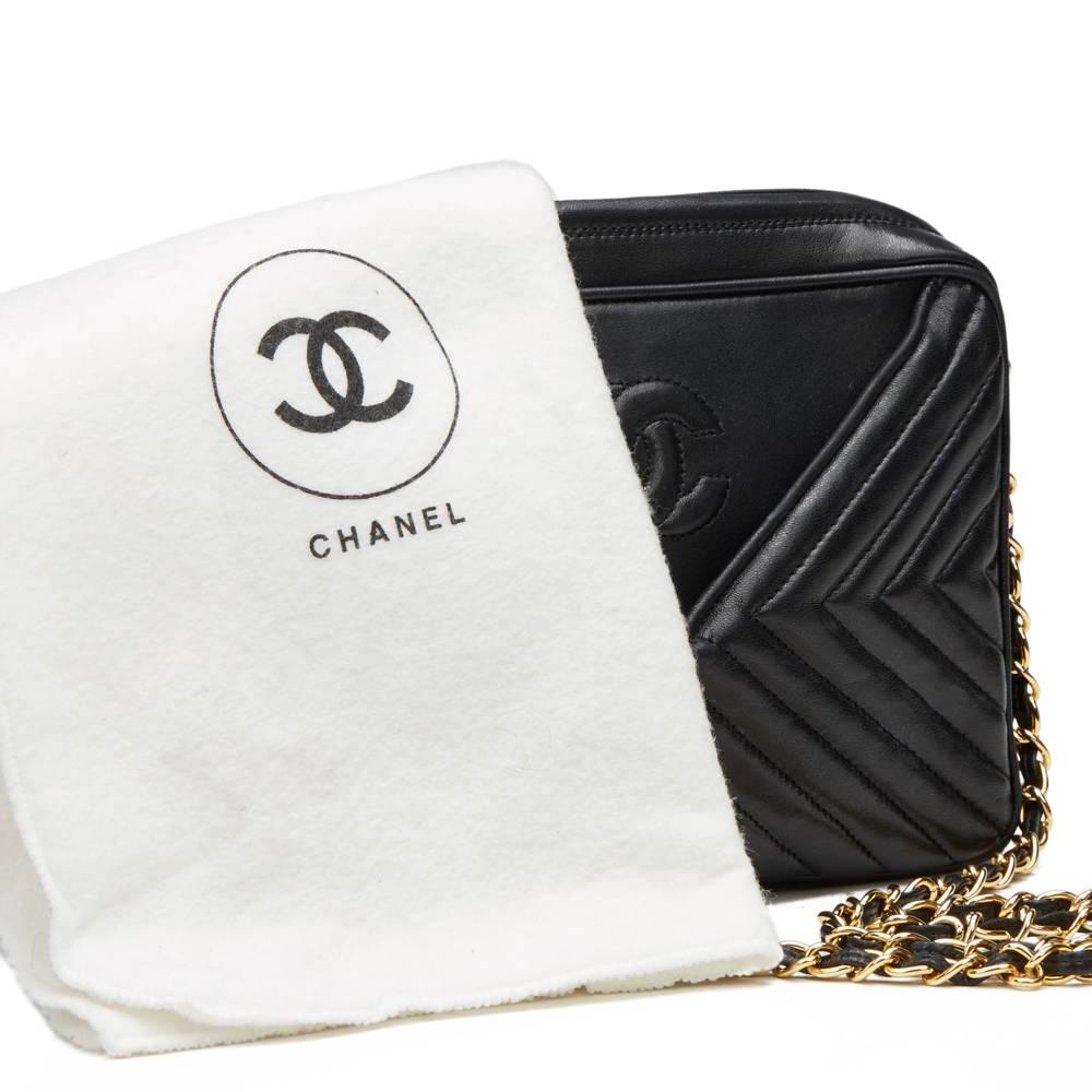 Chanel Black Chevron Quilted Lambskin Vintage Timeless Fringe Camera Bag, 1980s  7