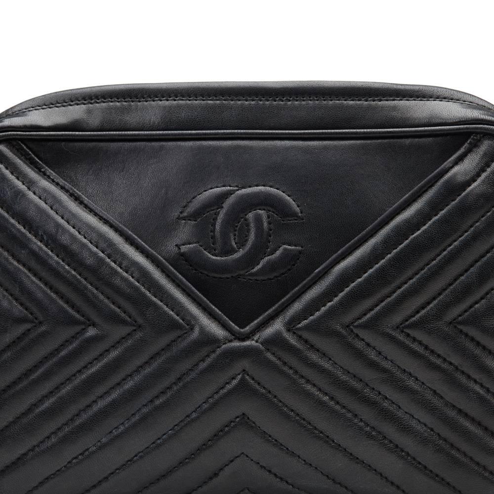 Chanel Black Chevron Quilted Lambskin Vintage Timeless Fringe Camera Bag, 1980s 2