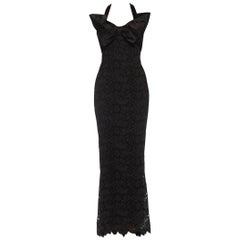 1980S CHANEL Schwarz Haute Couture Seide & Rayon Spitze Satin Schleife Mieder Kleid 1986