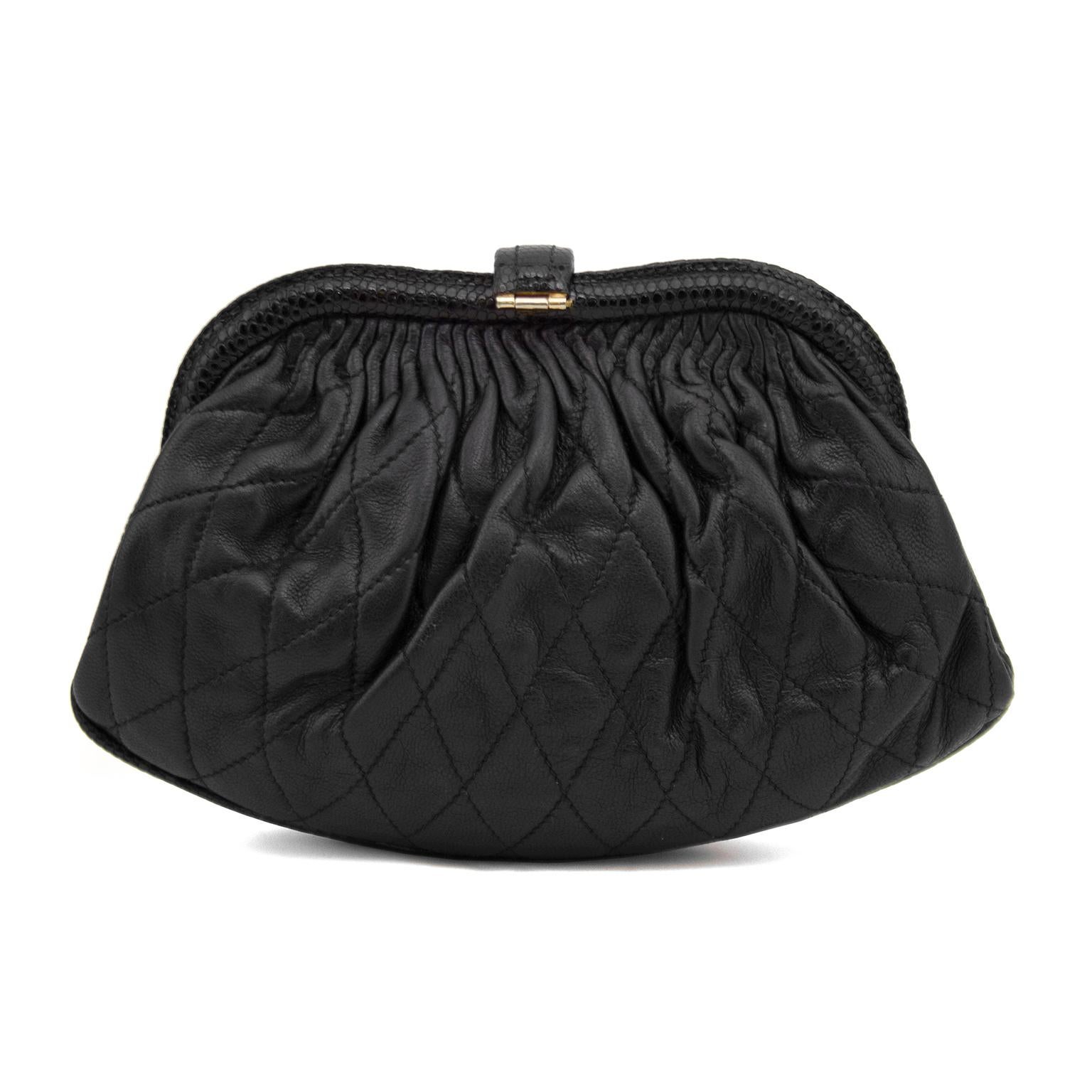 Women's or Men's 1980s Chanel Black Quilted Frame Evening Bag