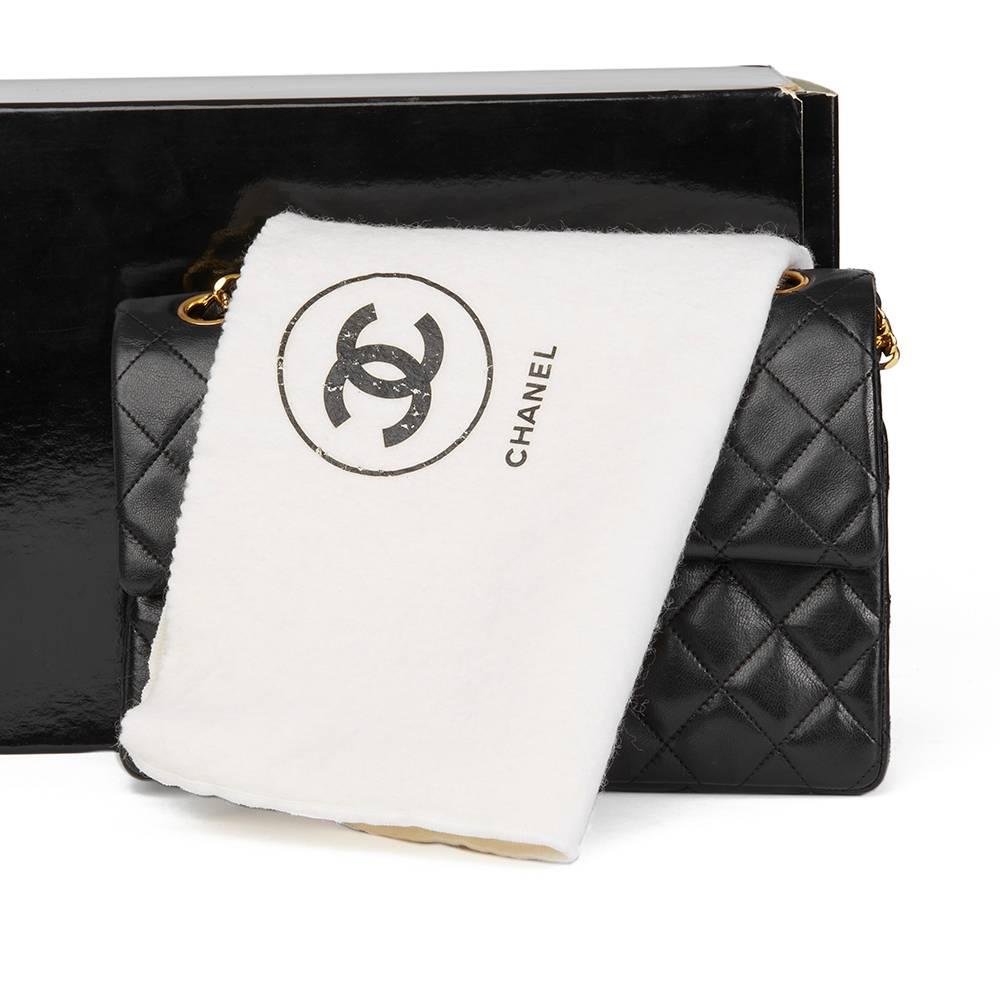 1980's Chanel Black Quilted Lambskin Vintage Small Classic Double Flap Bag 3