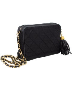 1980s Chanel Black Satin Quilted Evening Bag