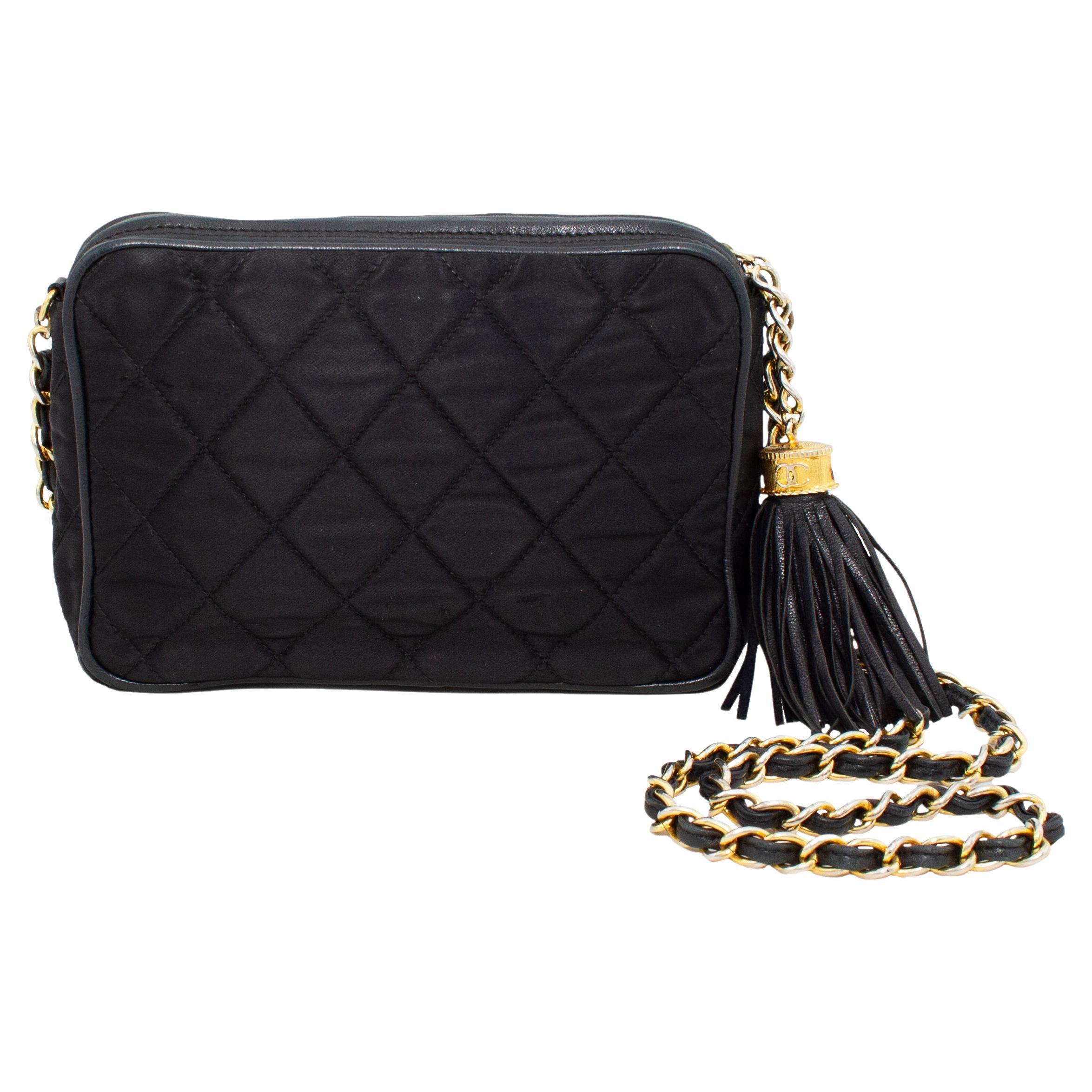 1980s Chanel Black Satin Quilted Evening Bag
