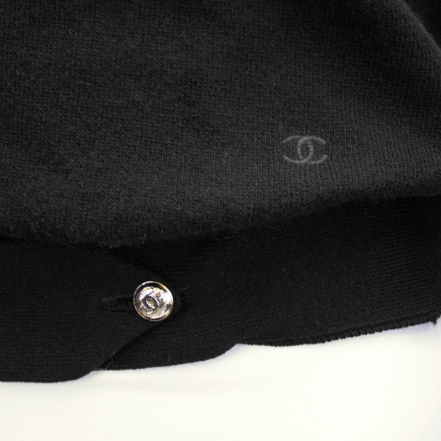 Women's 1980s Chanel Black Scottish Cashmere Sweater with Necktie and Hip 1/2 Belt