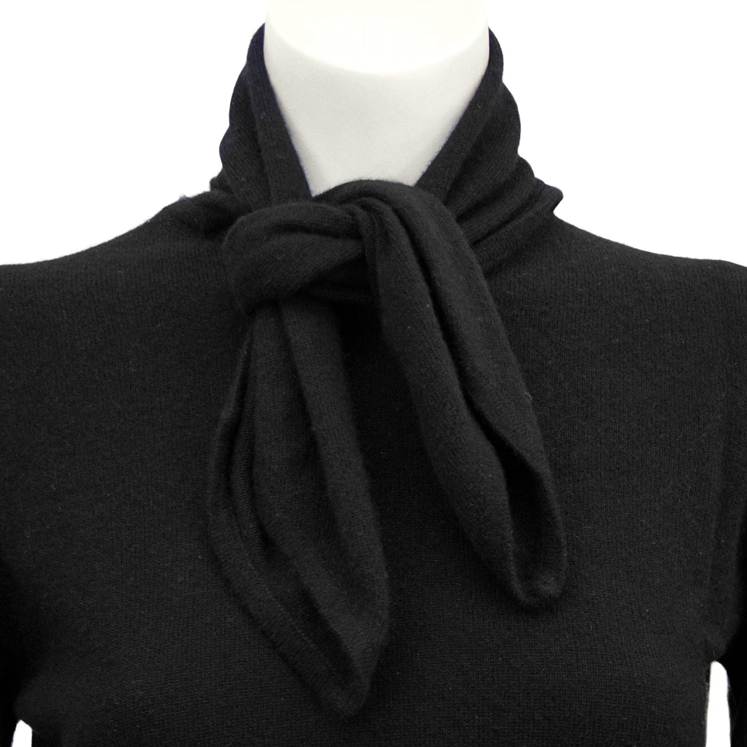 1980s Chanel Black Scottish Cashmere Sweater with Necktie and Hip 1/2 Belt 1