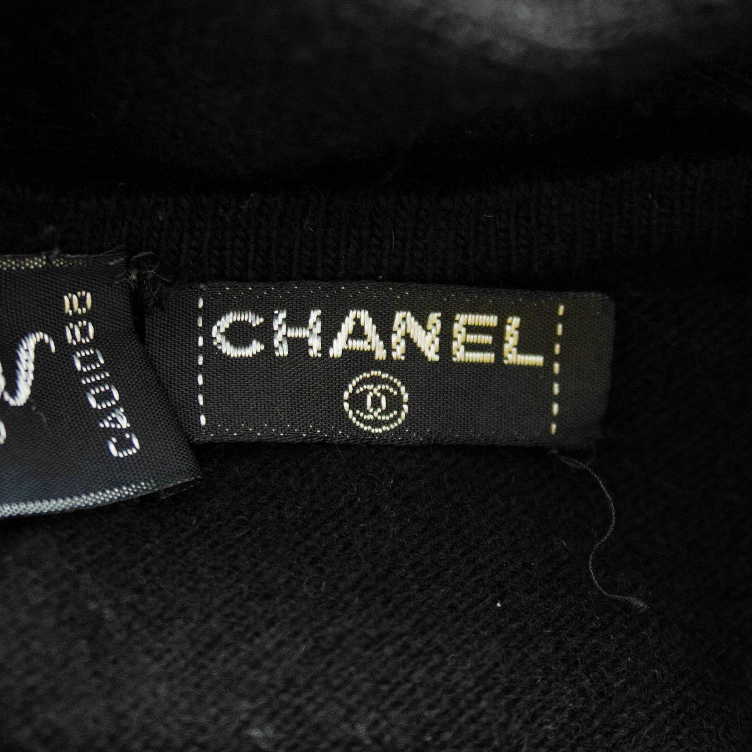 1980s Chanel Black Scottish Cashmere Sweater with Necktie and Hip 1/2 Belt 2