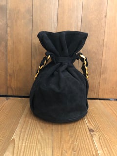 1980s Chanel Black Nubuck Bucket Chain Bag