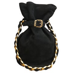 1980er Chanel Schwarze Nubuk Bucket Chain Tasche mit Kette