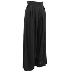 1980's Chanel Black Wool Crepe Tuxedo Style Palazzo Pant
