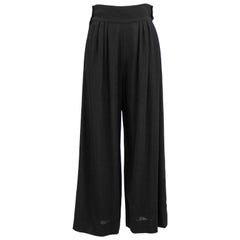 1980's Chanel Black Wool Crepe Tuxedo Style Palazzo Pant 