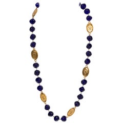 1980's Chanel Blue Gripoix Coin Necklace