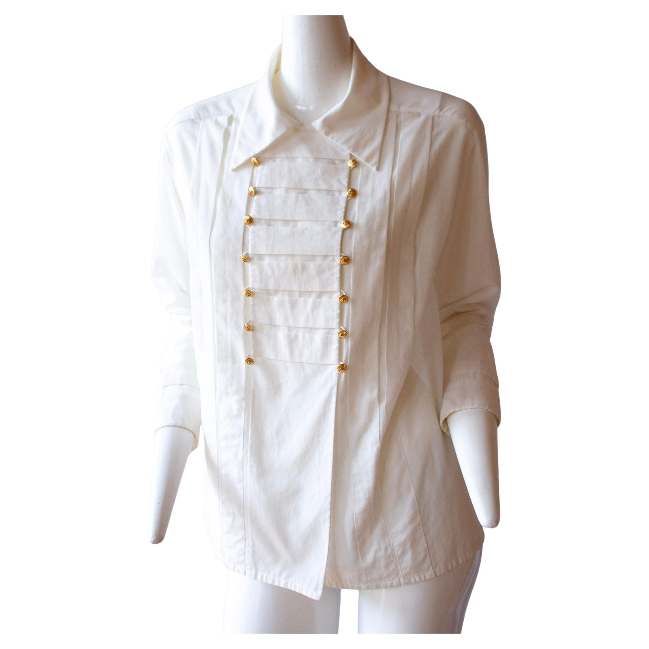 1980s Chanel Boutique Unisex White Tuxedo Shirt 