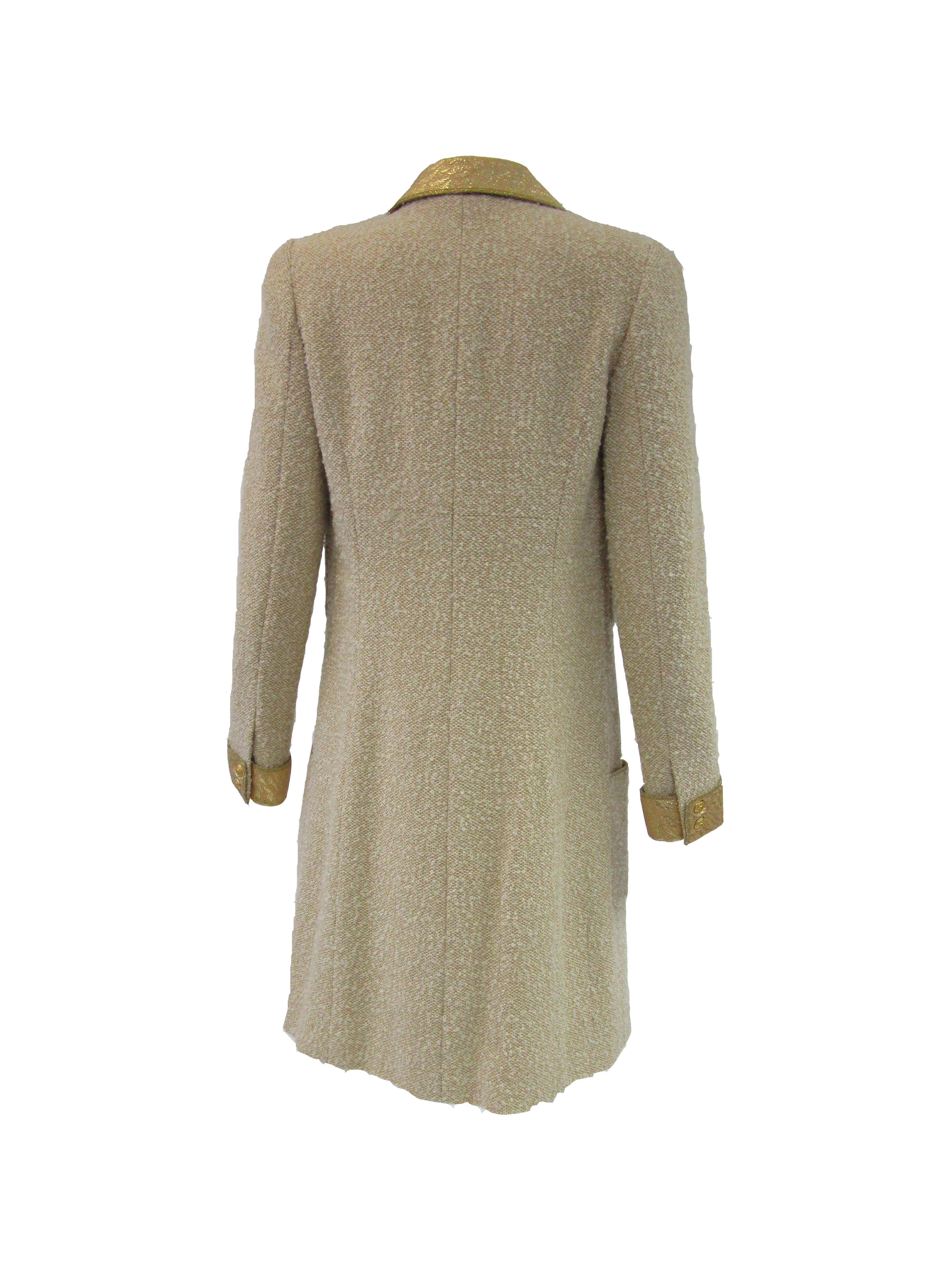 1996 Chanel by Lagerfeld Golden Boucle and Lame Shift Dress and Coat For Sale 5
