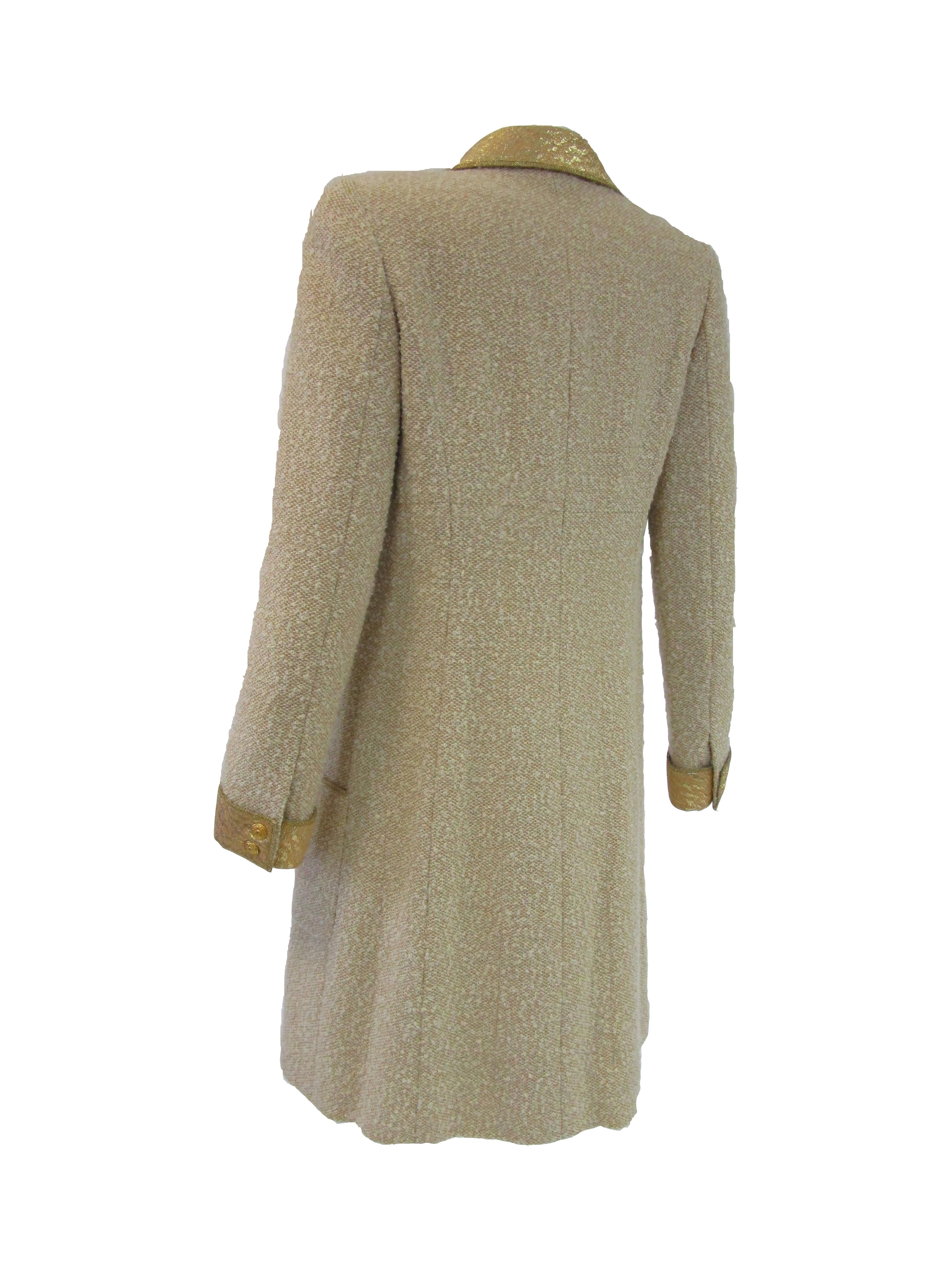 1996 Chanel by Lagerfeld Golden Boucle and Lame Shift Dress and Coat For Sale 6