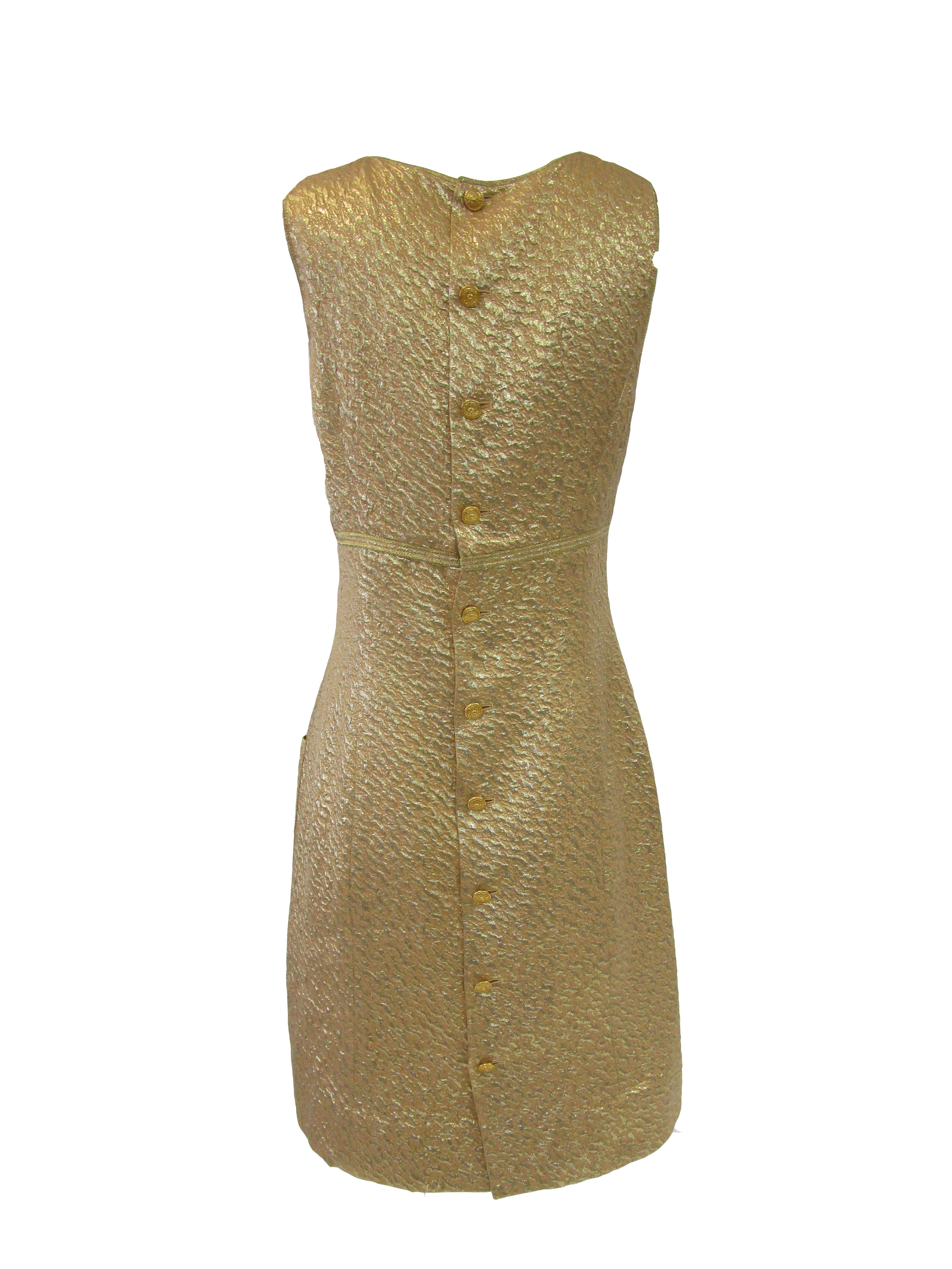 Women's 1996 Chanel by Lagerfeld Golden Boucle and Lame Shift Dress and Coat For Sale