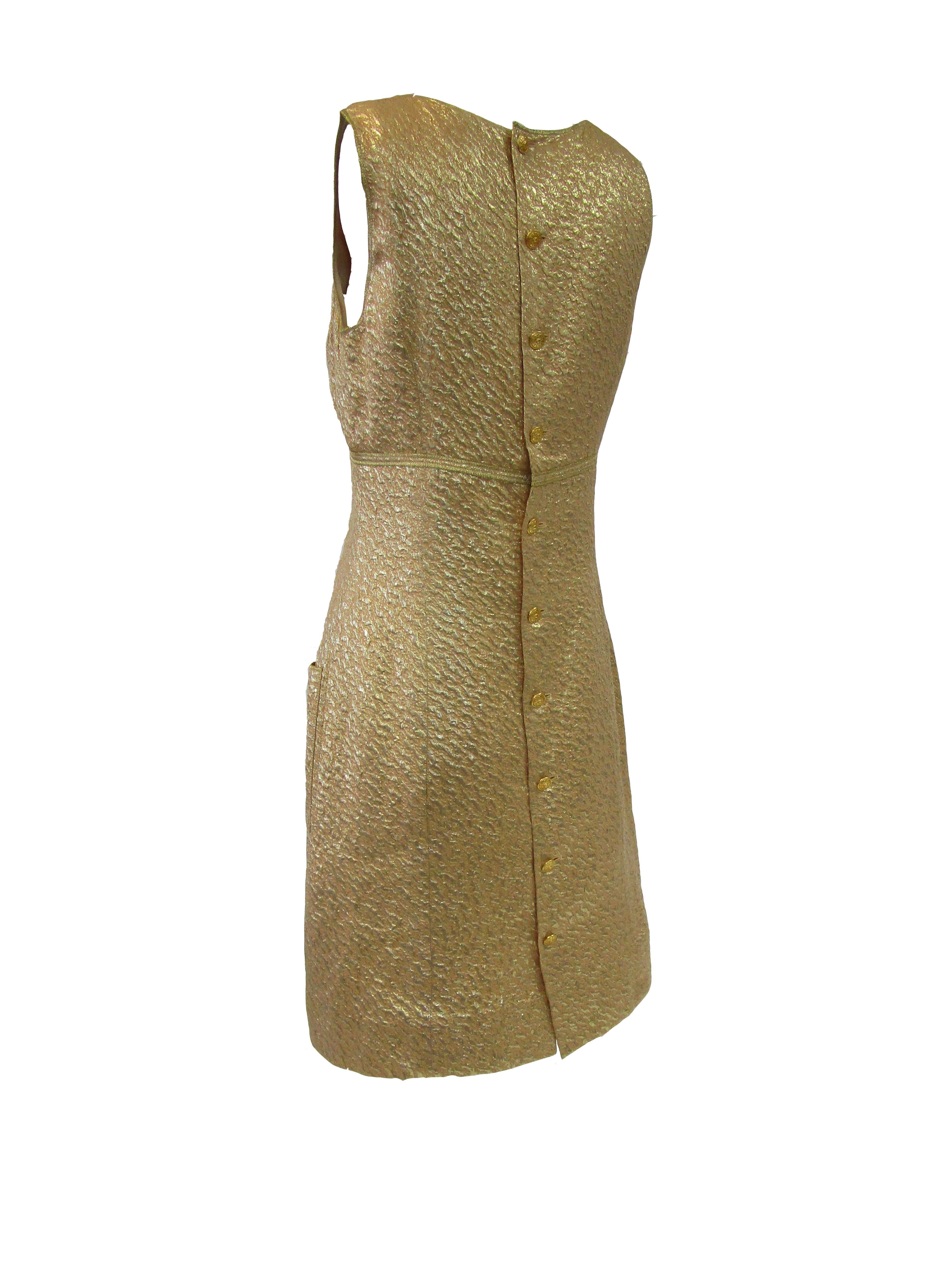 1996 Chanel by Lagerfeld Golden Boucle and Lame Shift Dress and Coat For Sale 1