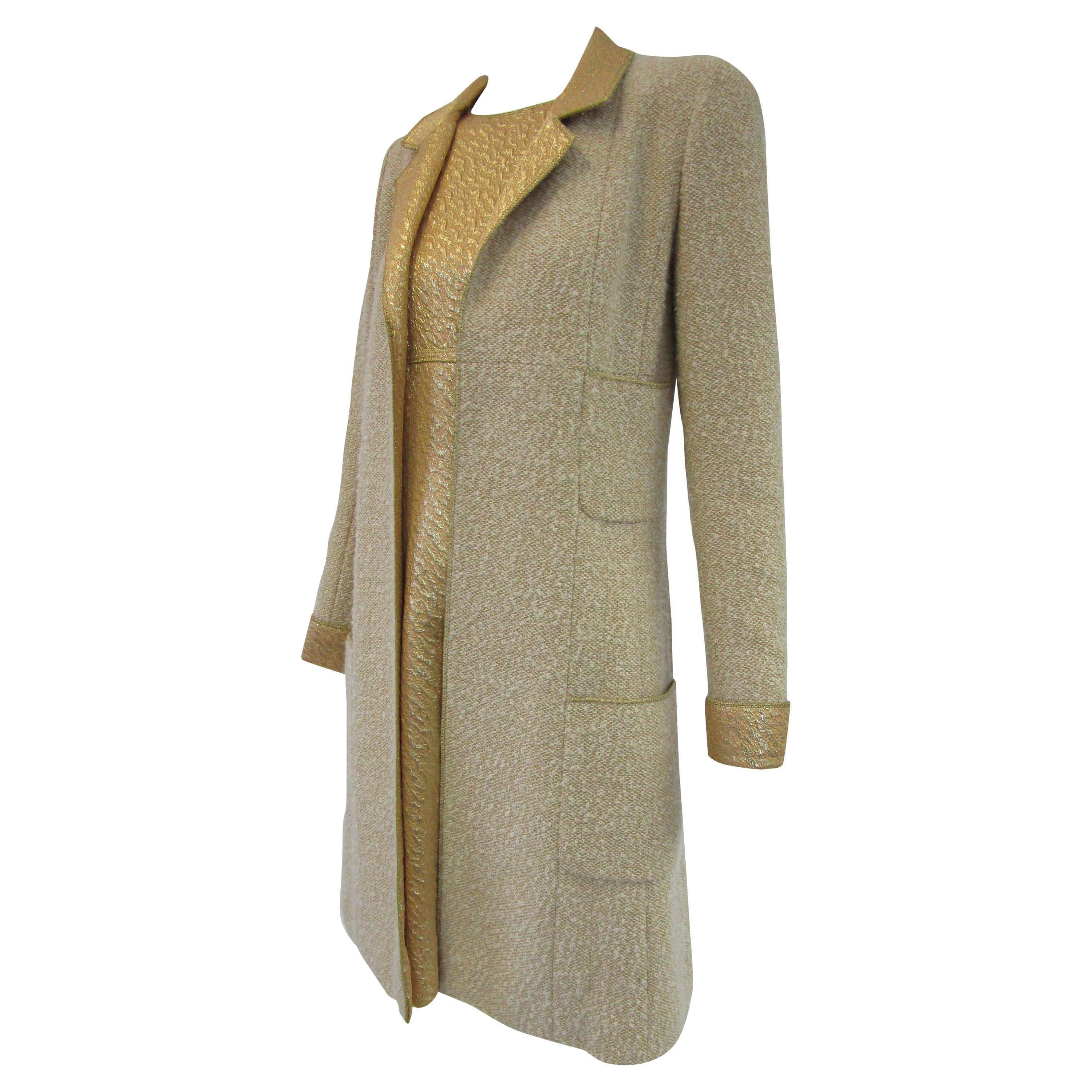 1996 Chanel by Lagerfeld Golden Boucle and Lame Shift Dress and Coat For Sale