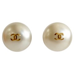 1980s Chanel "CC" Faux Pearl Button Earrings 