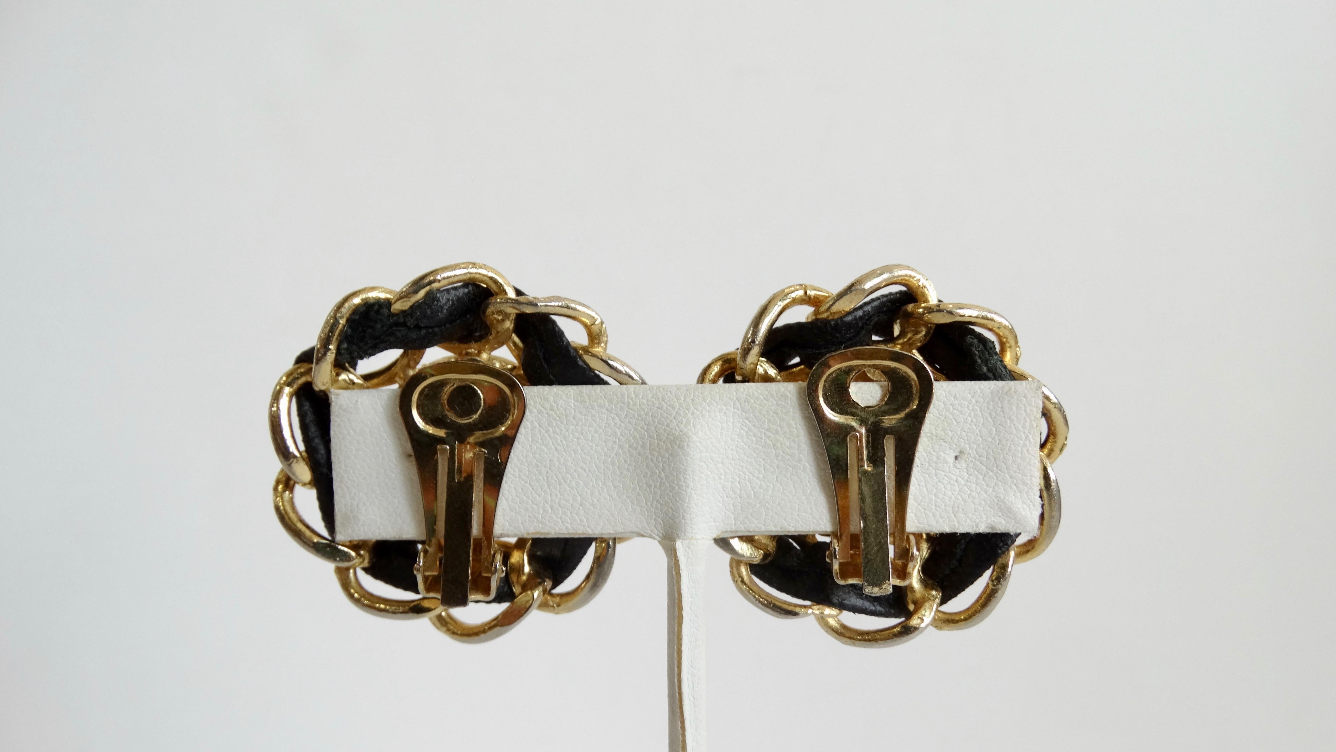 Women's or Men's Chanel 'CC' & Leather 1980s Clip-on Earrings 