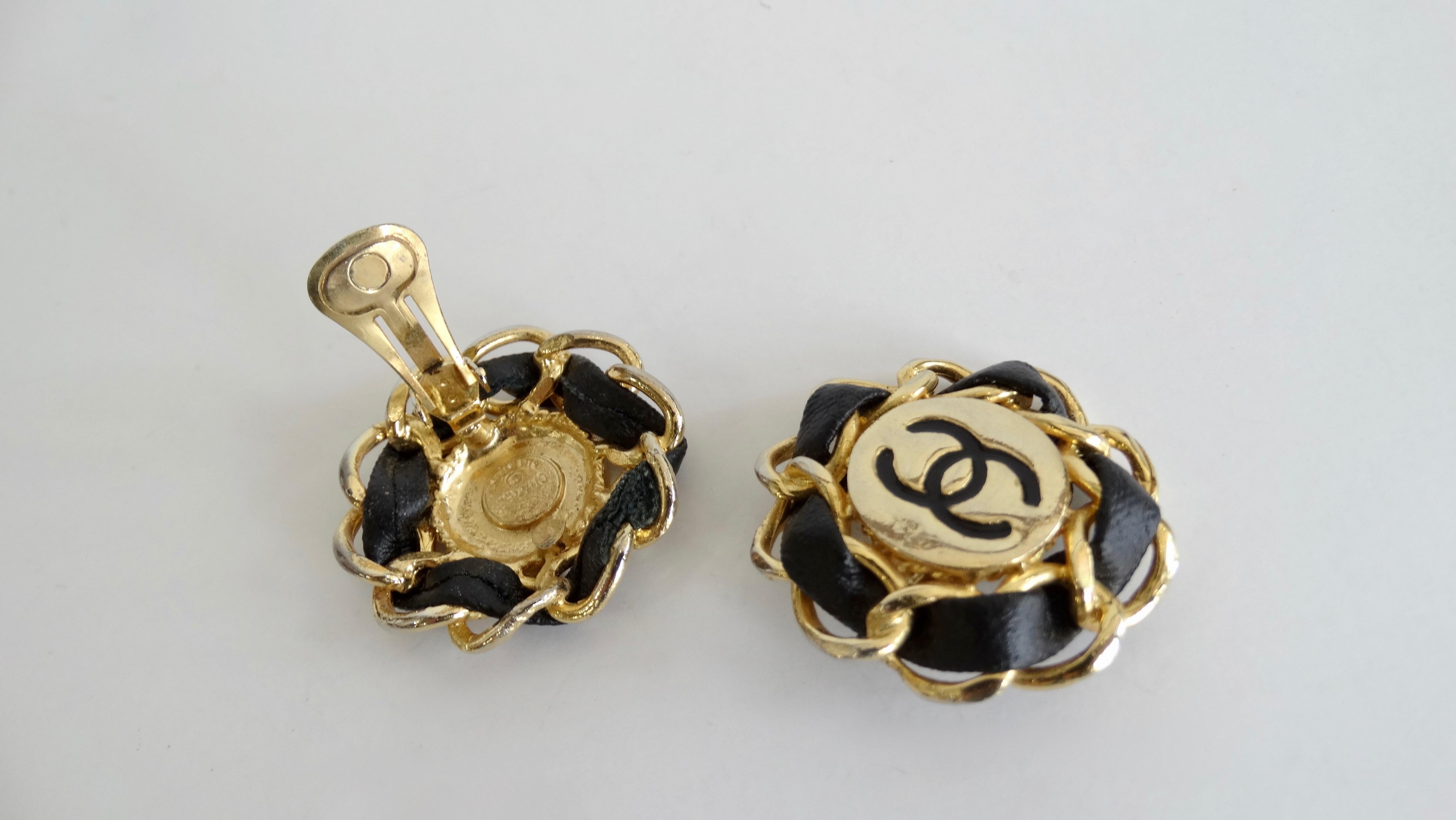 Chanel 'CC' & Leather 1980s Clip-on Earrings  1