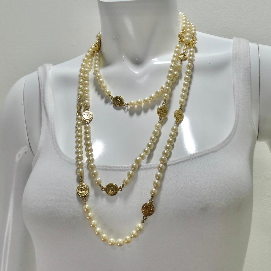 1980s Chanel CC Medallion Pearl Necklace 3