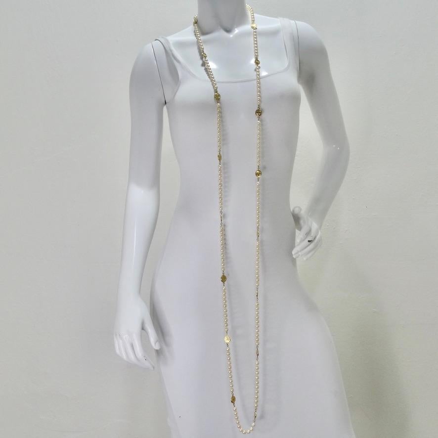 1980s Chanel CC Medallion Pearl Necklace 4