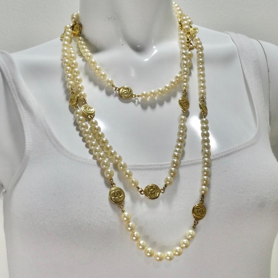1980s Chanel CC Medallion Pearl Necklace 2