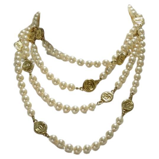 Chanel Pearl 1980s CC Medallion Necklace