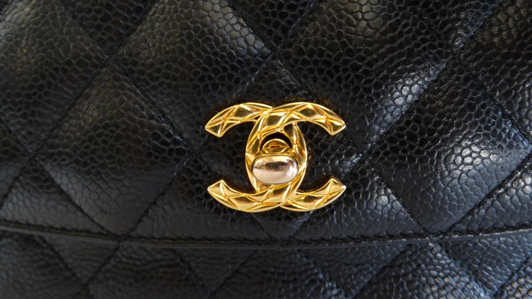 1980s Chanel Classic Black Caviar Leather Bag  In Good Condition In Scottsdale, AZ