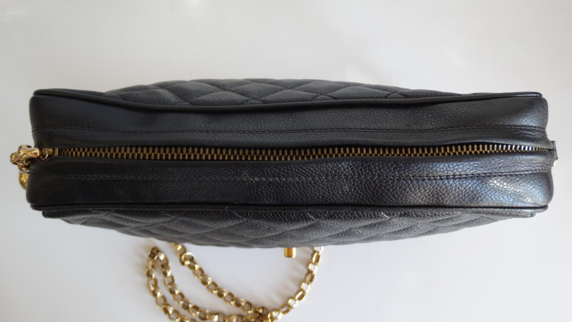 Women's or Men's 1980s Chanel Classic Black Caviar Leather Bag 