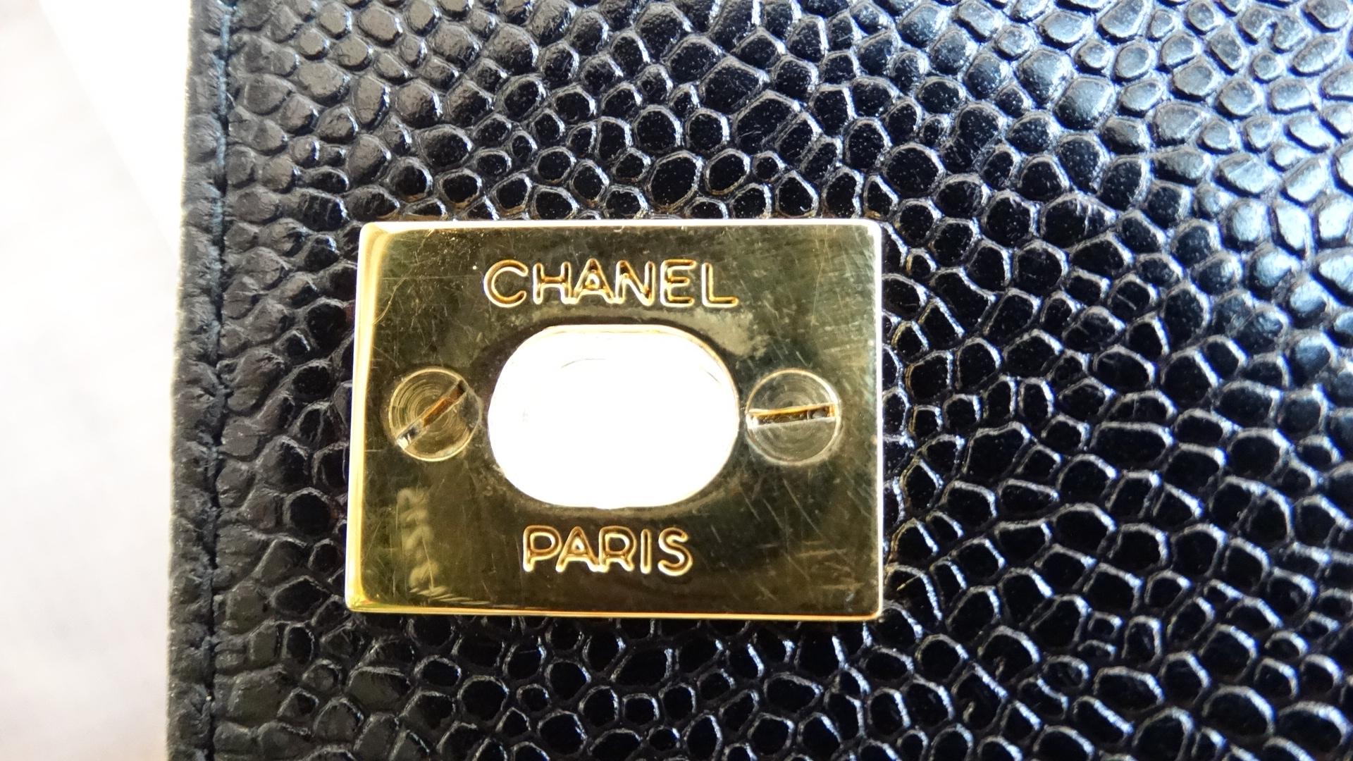 1980s Chanel Classic Black Caviar Leather Bag  1