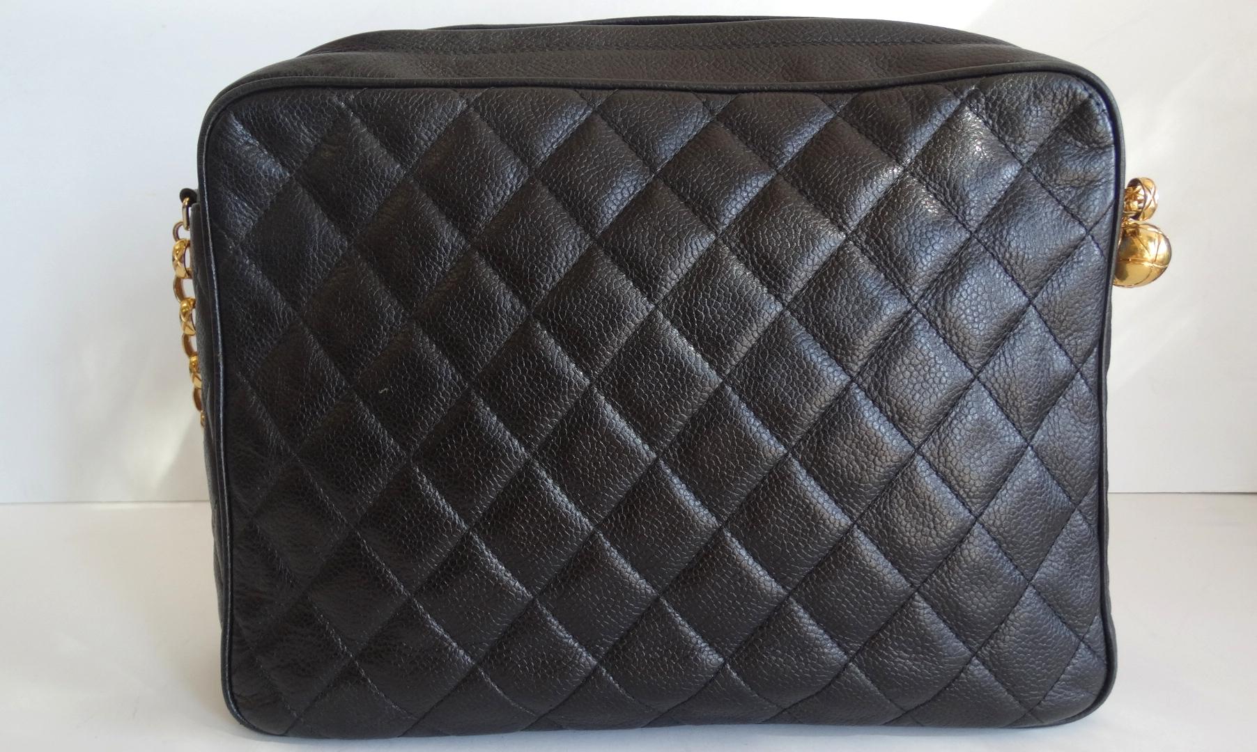 1980s Chanel Classic Black Caviar Leather Bag  2
